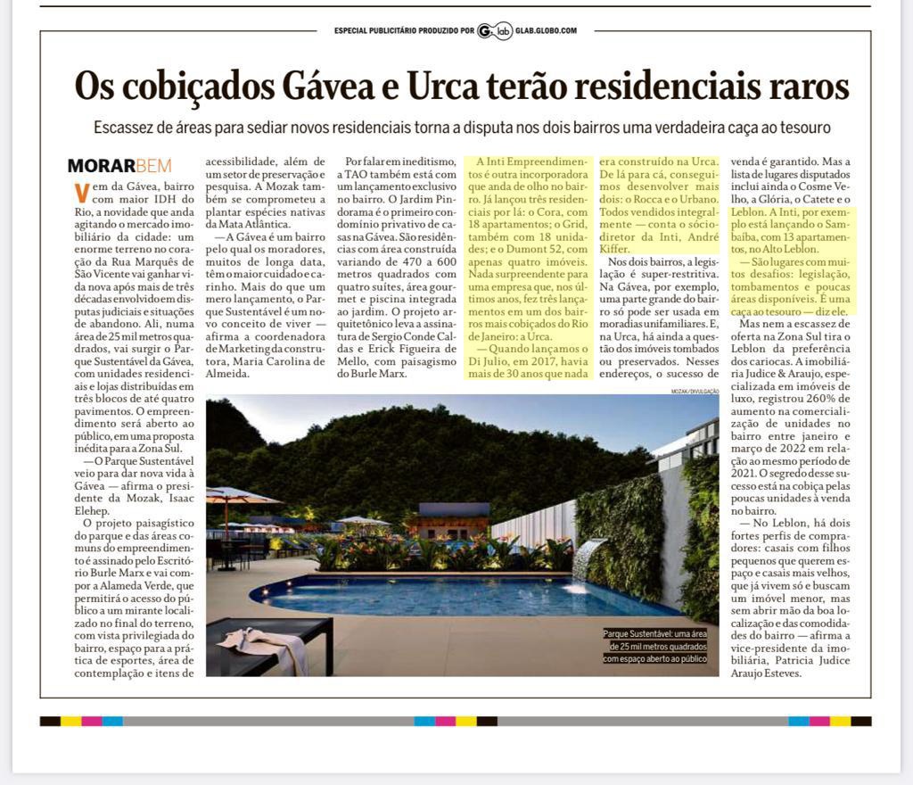 reportagem Gávea e Urca O Globo Morar Bem junho de 2022